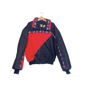 Vintage 80s XXL David James Aztec Print Bomber Jacket Quilted Coat Made in USA